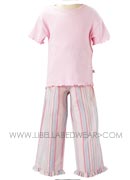 Girls 100% Pink Ribbed Tee with Candy Stripe Pants
